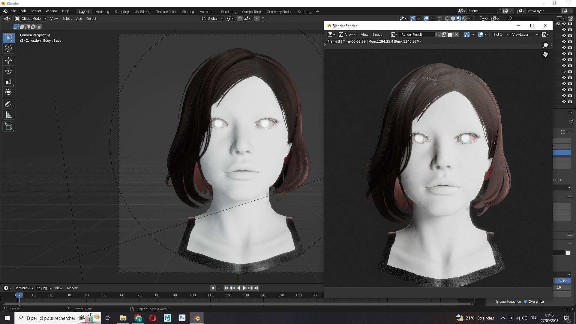 Female Bob Hair Low-poly 3D model_13