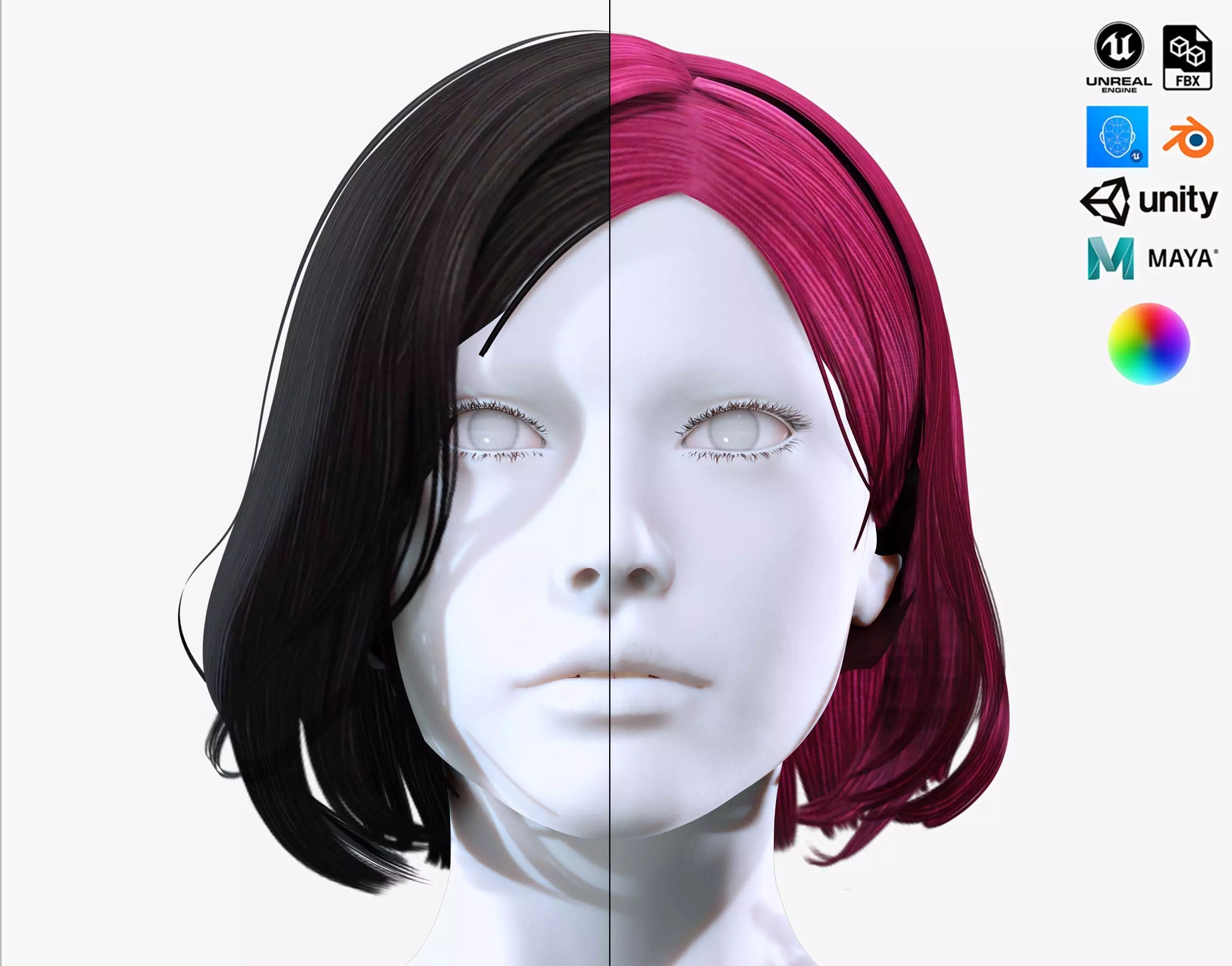 Female Bob Hair Low-poly 3D model_0