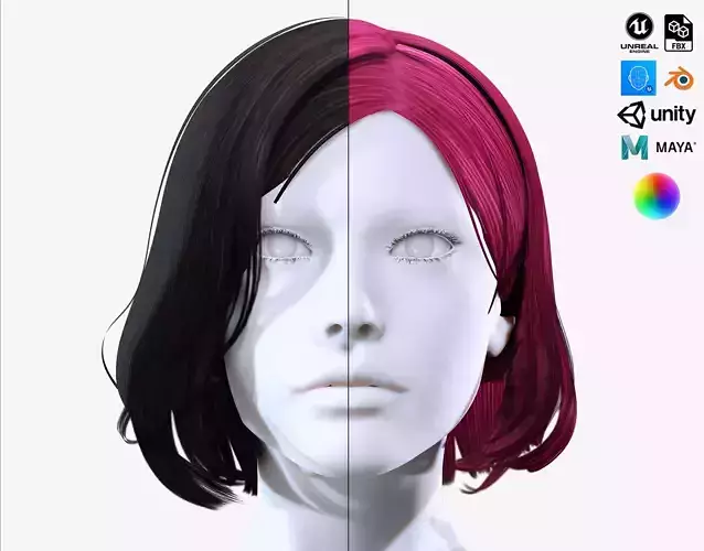 Female Bob Hair Low-poly 3D model