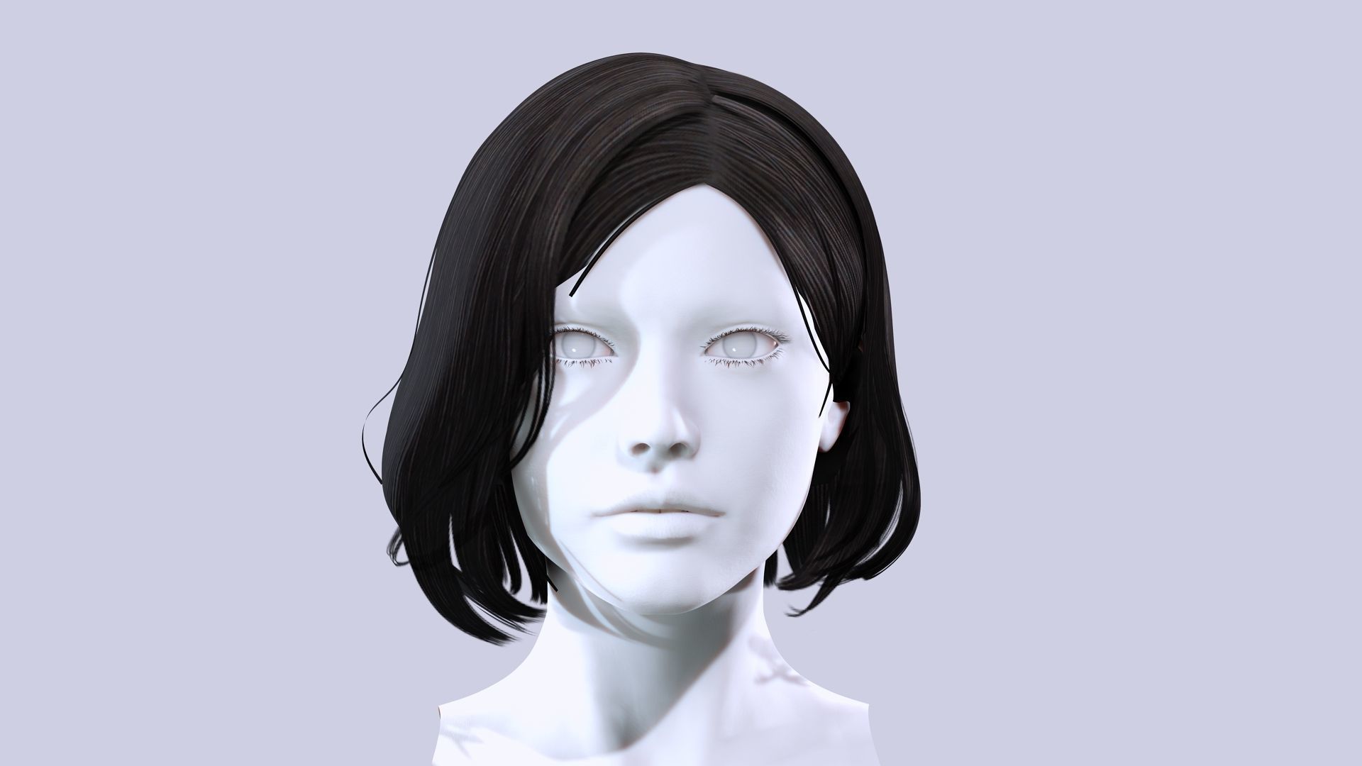 Female Bob Hair Low-poly 3D model_1