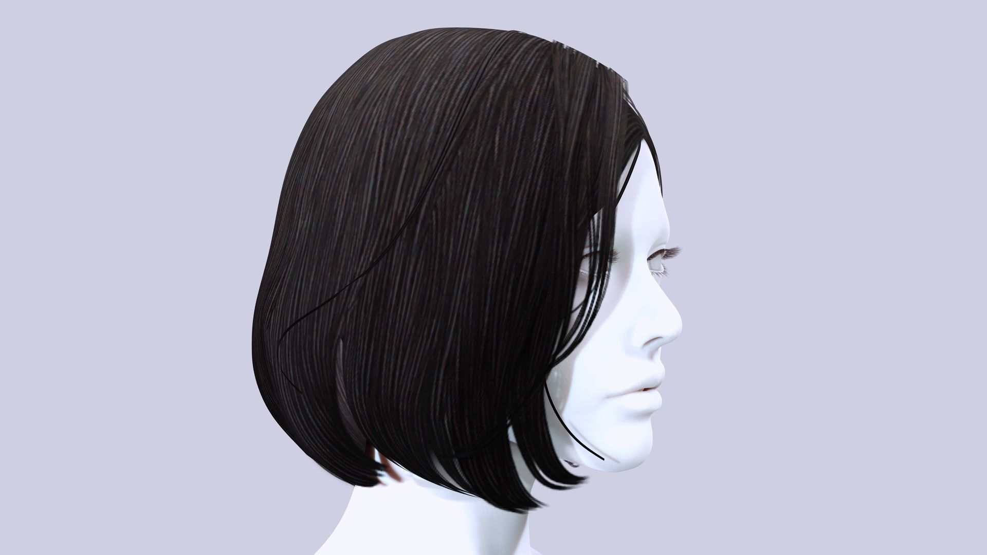 Female Bob Hair Low-poly 3D model_6