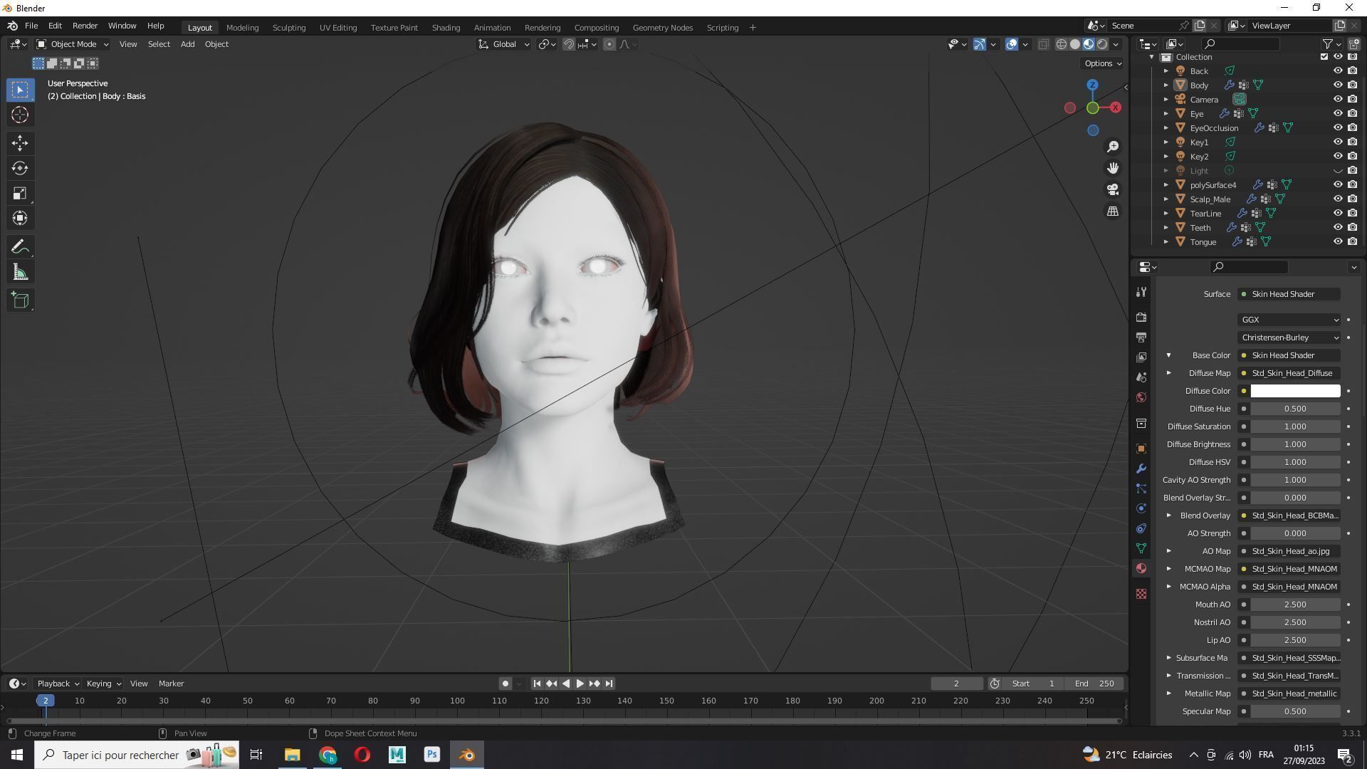 Female Bob Hair Low-poly 3D model_12