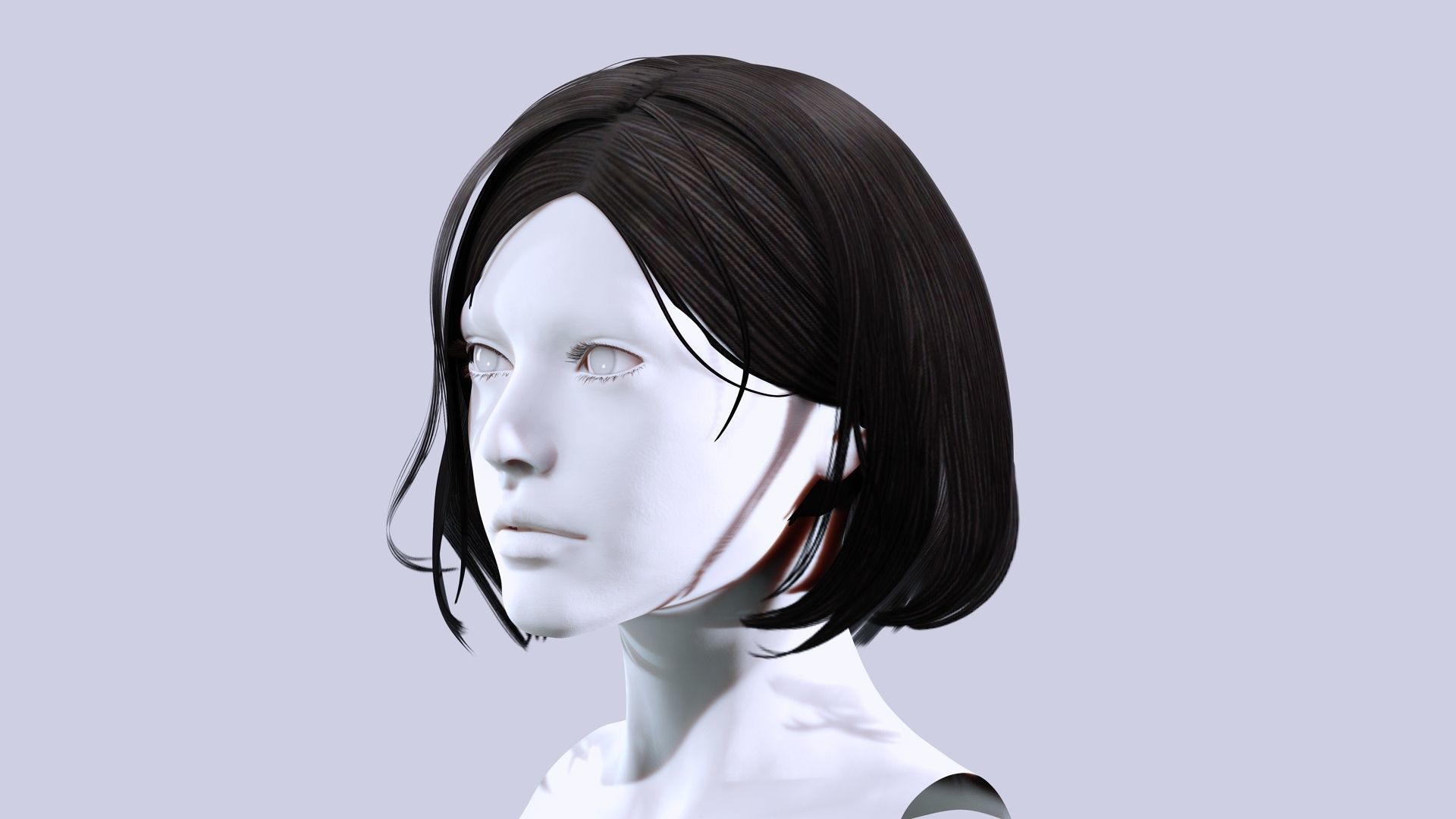 Female Bob Hair Low-poly 3D model_2