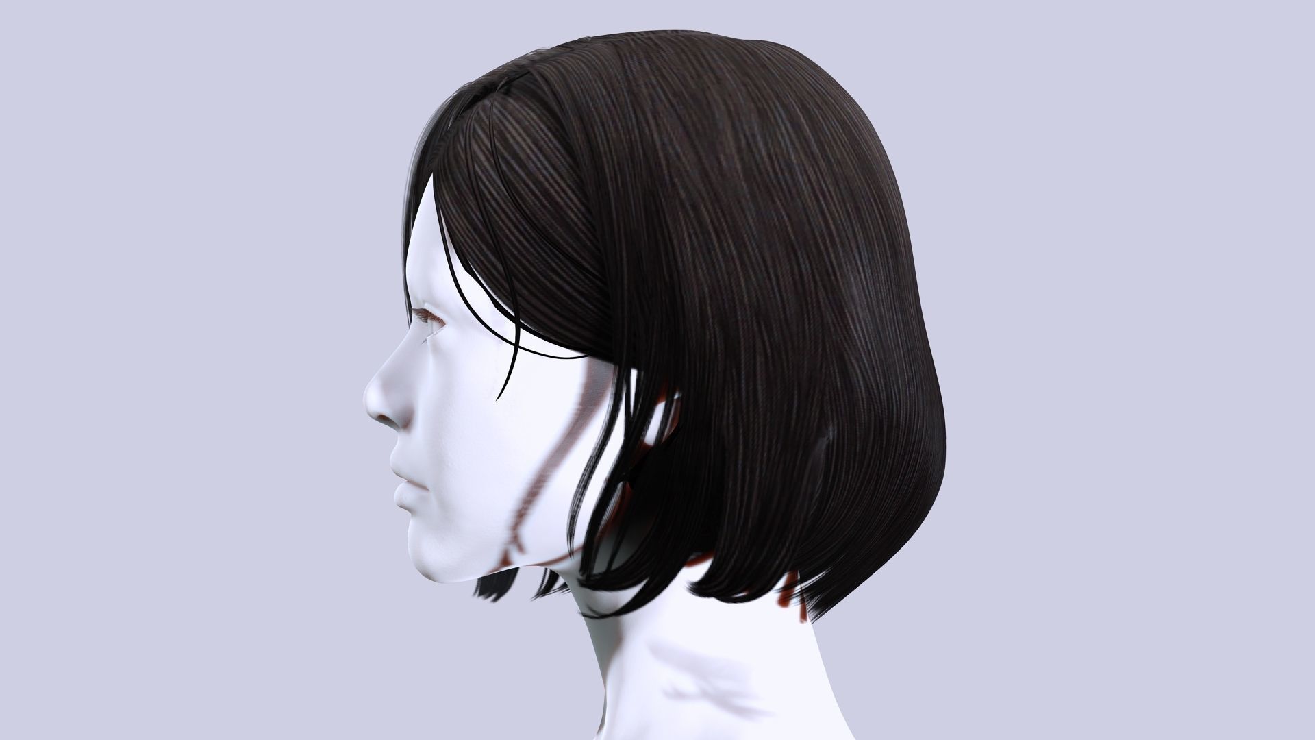 Female Bob Hair Low-poly 3D model_3