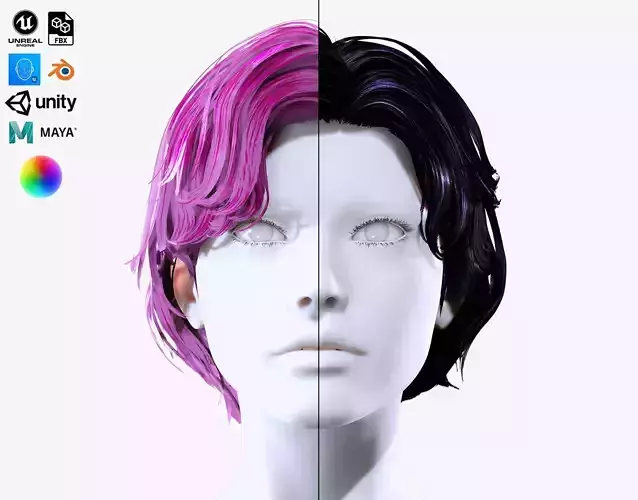 Female Hair - Round-Bob Hair Style Low-poly 3D model