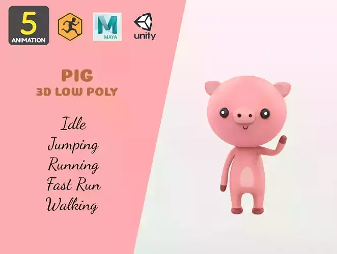 Stylized Pig Animated v001 Low-poly 3D model