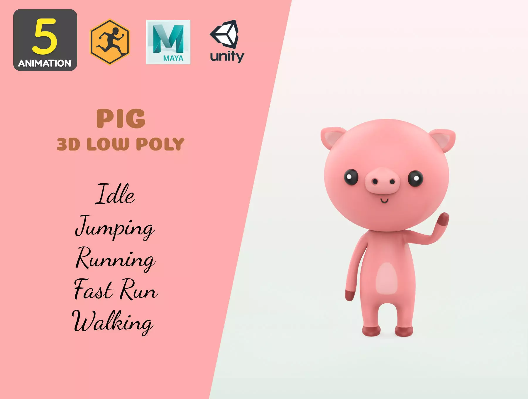 Stylized Pig Animated v001 Low-poly 3D model_0
