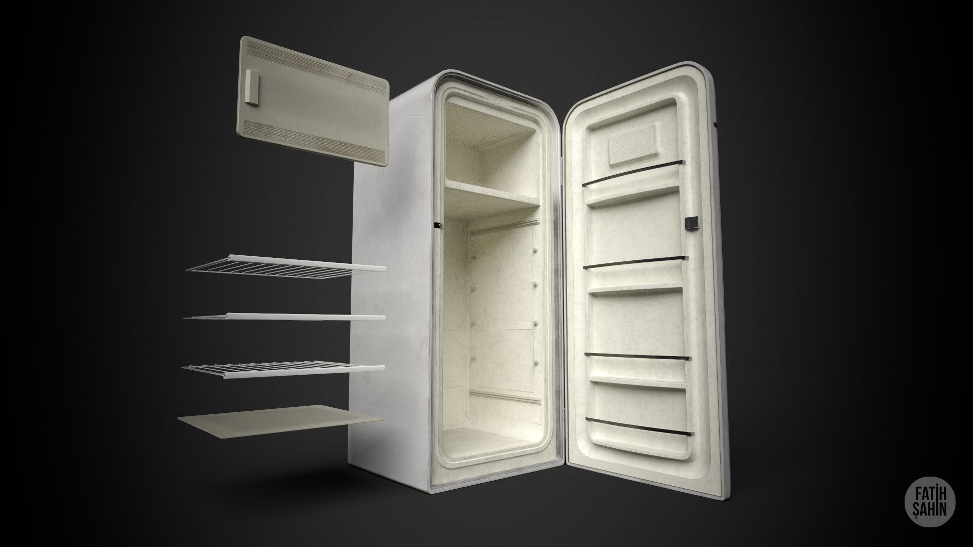 3D Vintage Fridge - Game Ready Low-poly 3D model_8