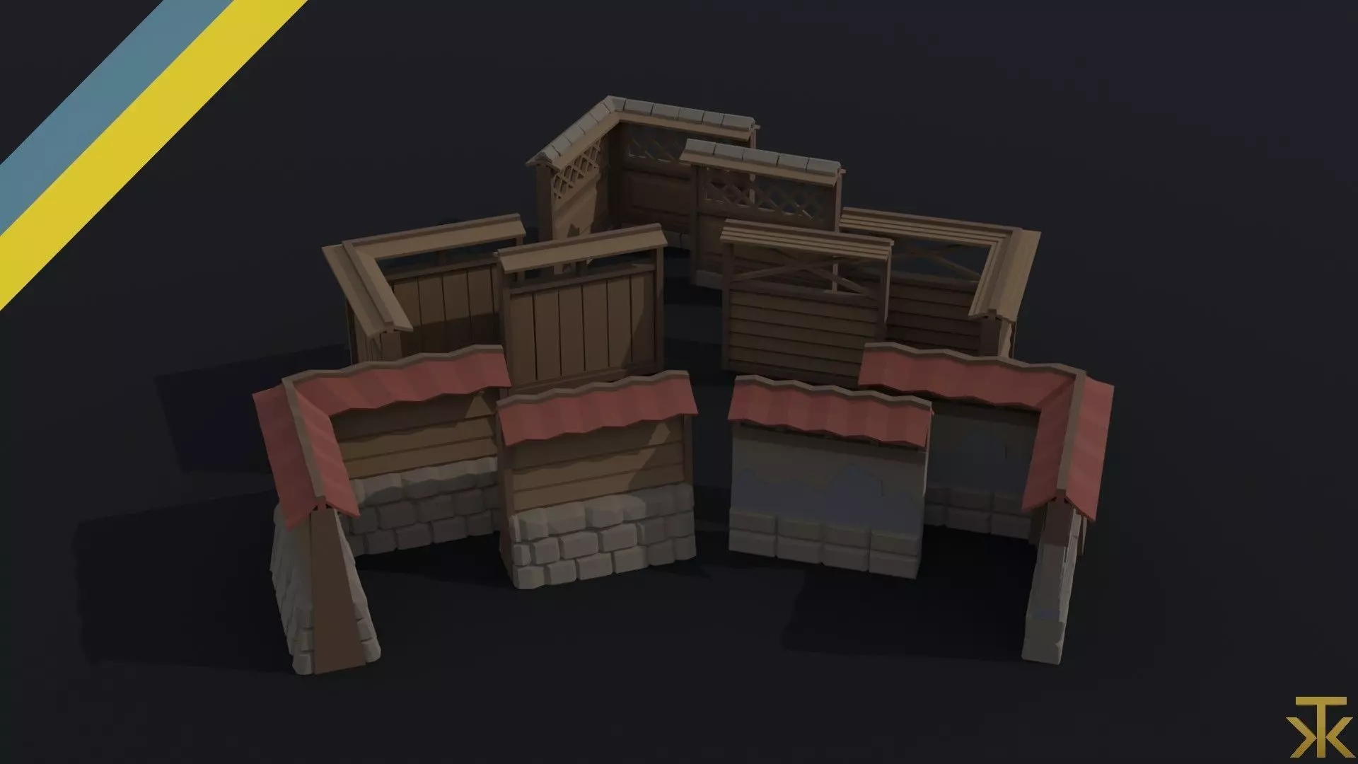 Cartoon fantasy asion fence Polygonal Style Low-poly 3D model_0