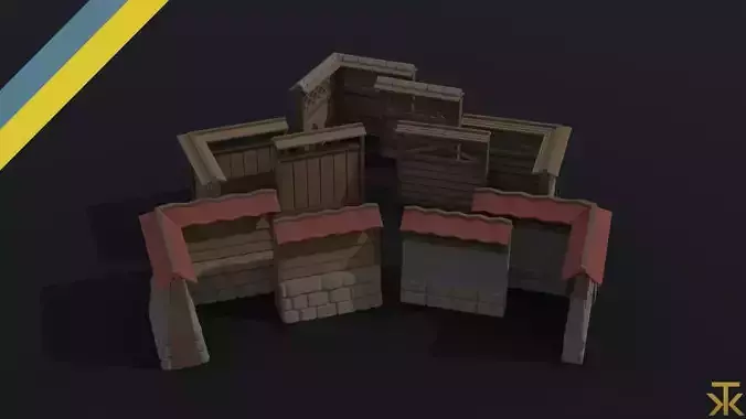 Cartoon fantasy asion fence Polygonal Style