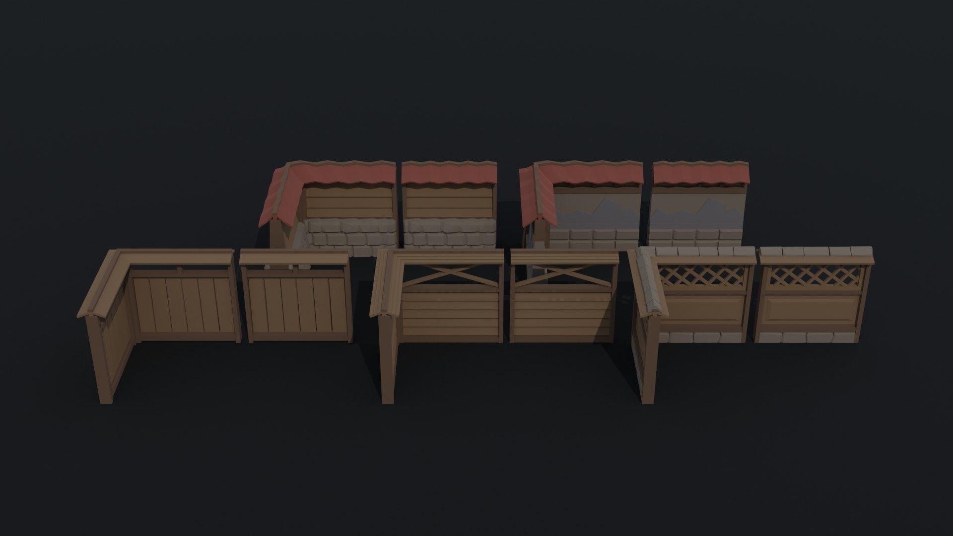 Cartoon fantasy asion fence Polygonal Style Low-poly 3D model_1