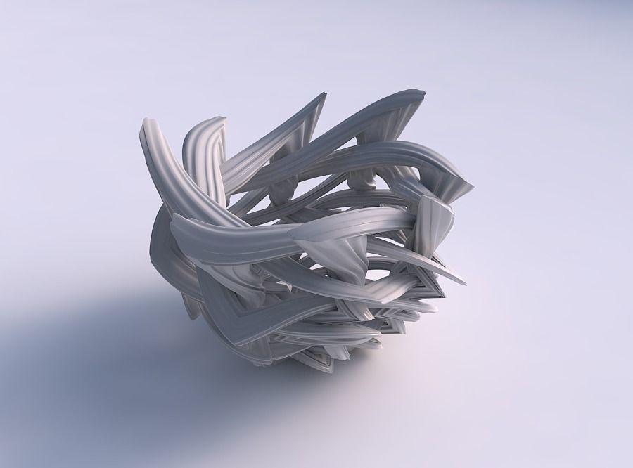 Bowl with interlacing lattice and extruded lines twisted wavy 3D print model_0