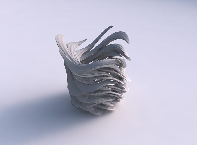 Bowl with interlacing lattice and extruded lines very twisted and tapered wavy