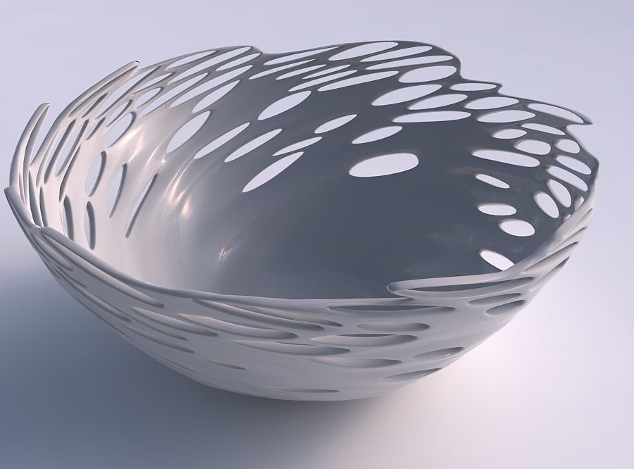 Bowl wide with twisted smooth bubble holes 3D print model_0