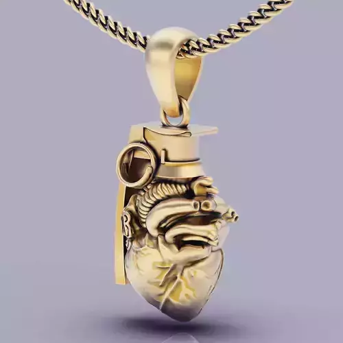 Grenade heart pendant silver gold printable jewelry 3D model