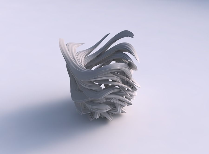 Bowl with interlacing lattice and extruded lines twisted and tapered wavy