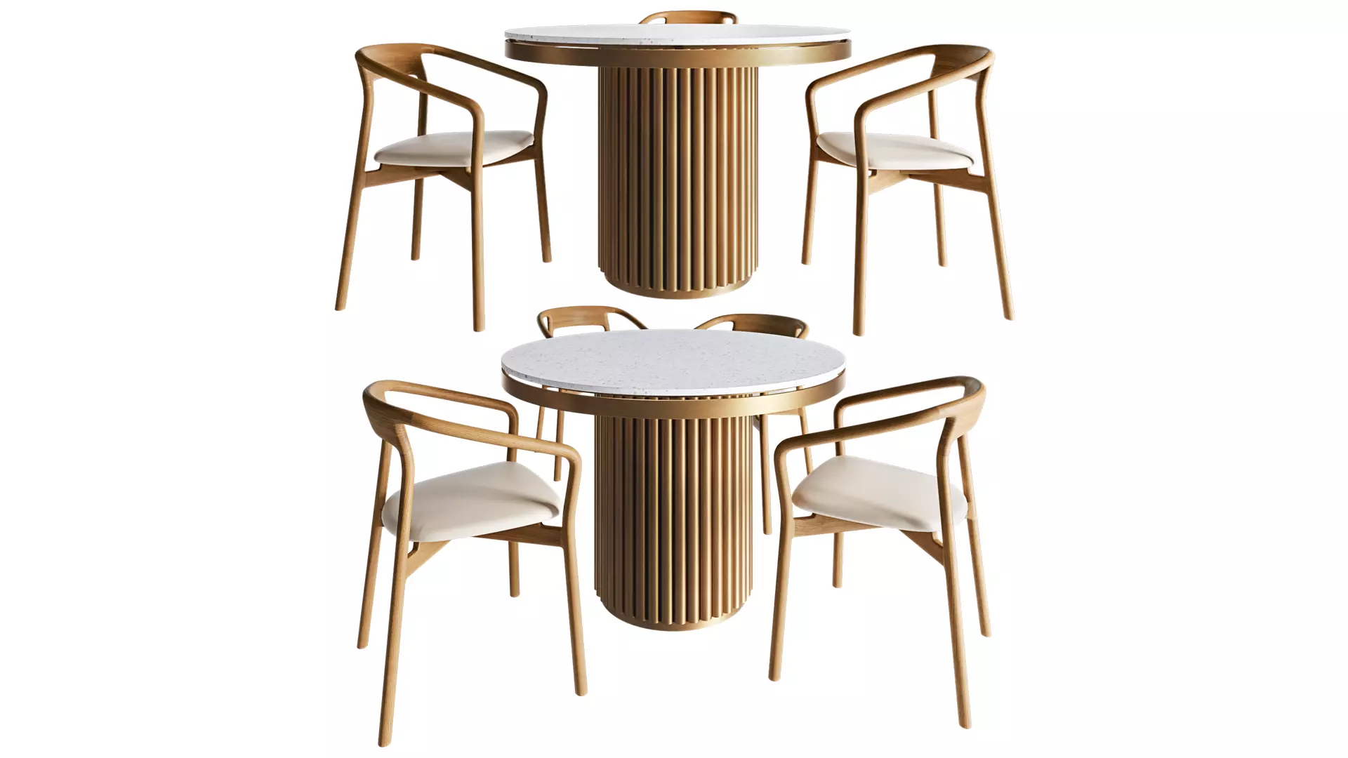Isaure round metal table and Korento wooden armchair 3D model_0