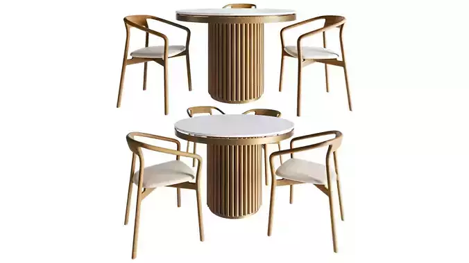 Isaure round metal table and Korento wooden armchair 3D model