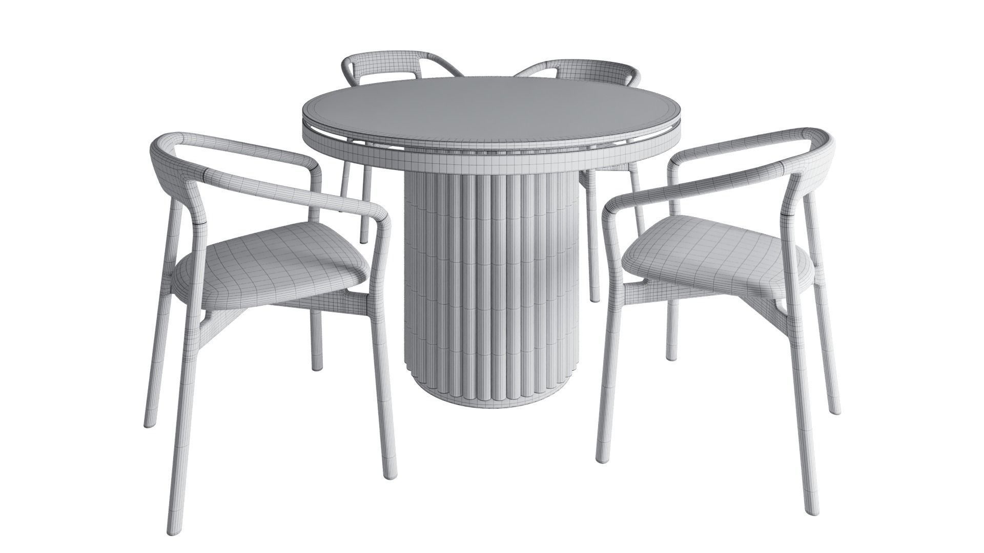 Isaure round metal table and Korento wooden armchair 3D model_5