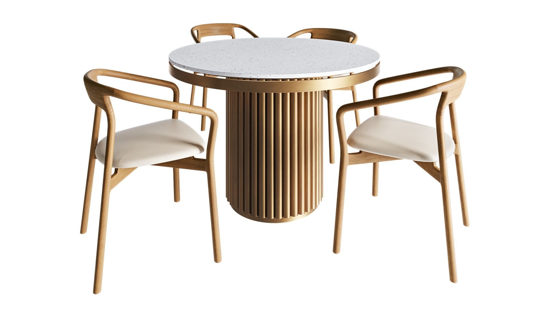 Isaure round metal table and Korento wooden armchair 3D model_1