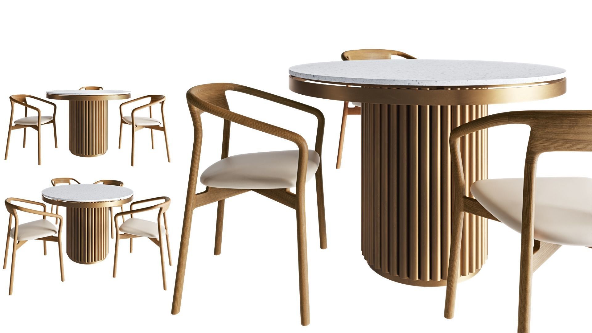 Isaure round metal table and Korento wooden armchair 3D model_2