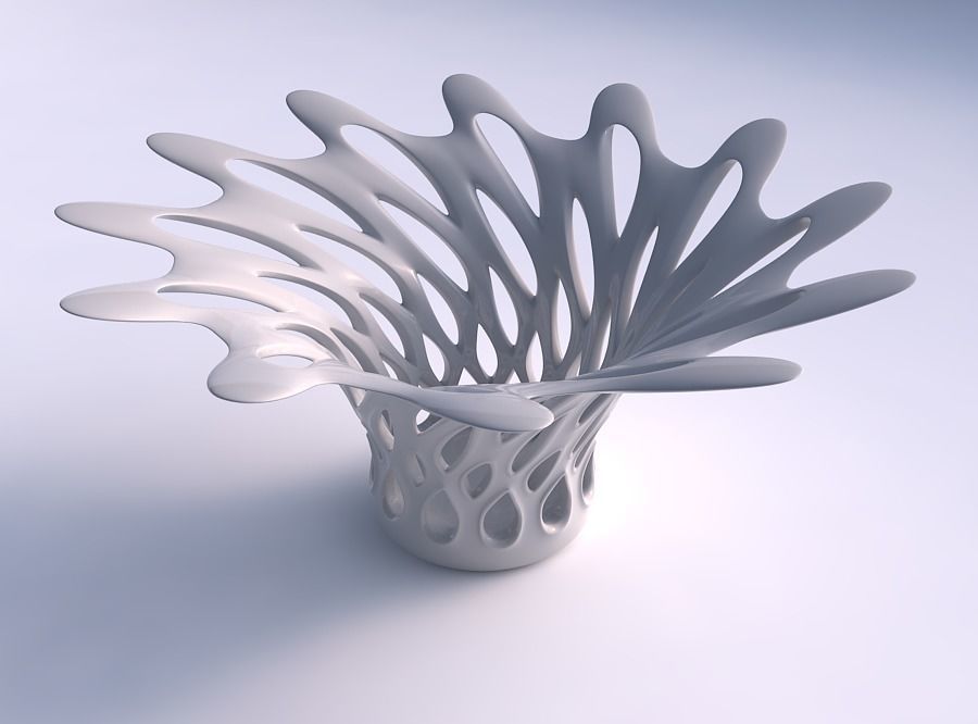 Bowl wide with smooth cuts and uneven top edge widened top 3D print model_0