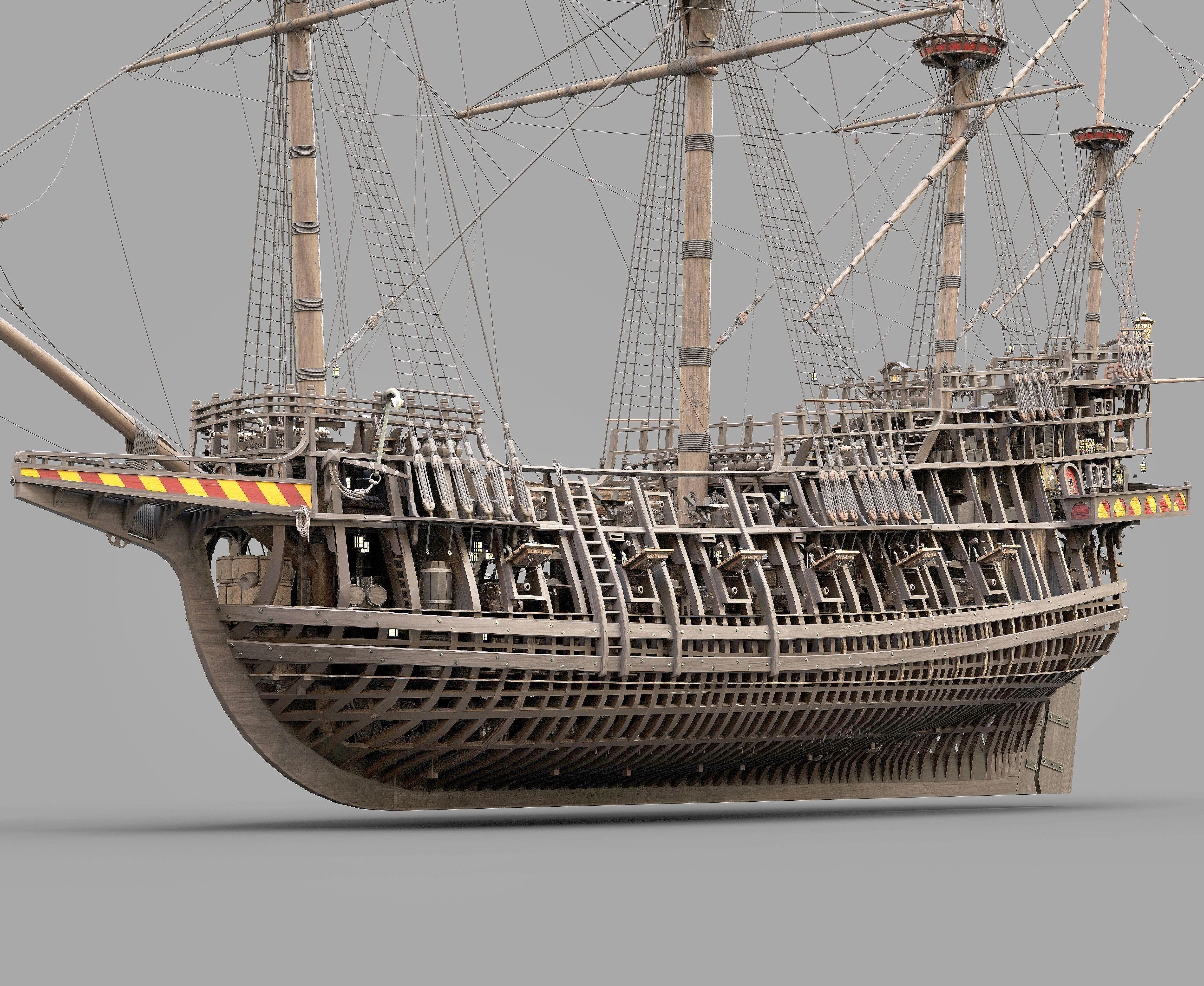 This 3D Galleon includes a fully detailed interior 02 3D model_10