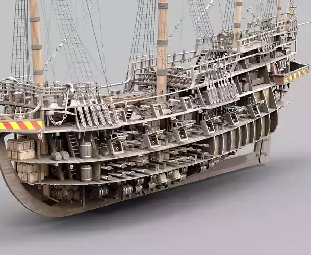 This 3D Galleon includes a fully detailed interior 02 3D model