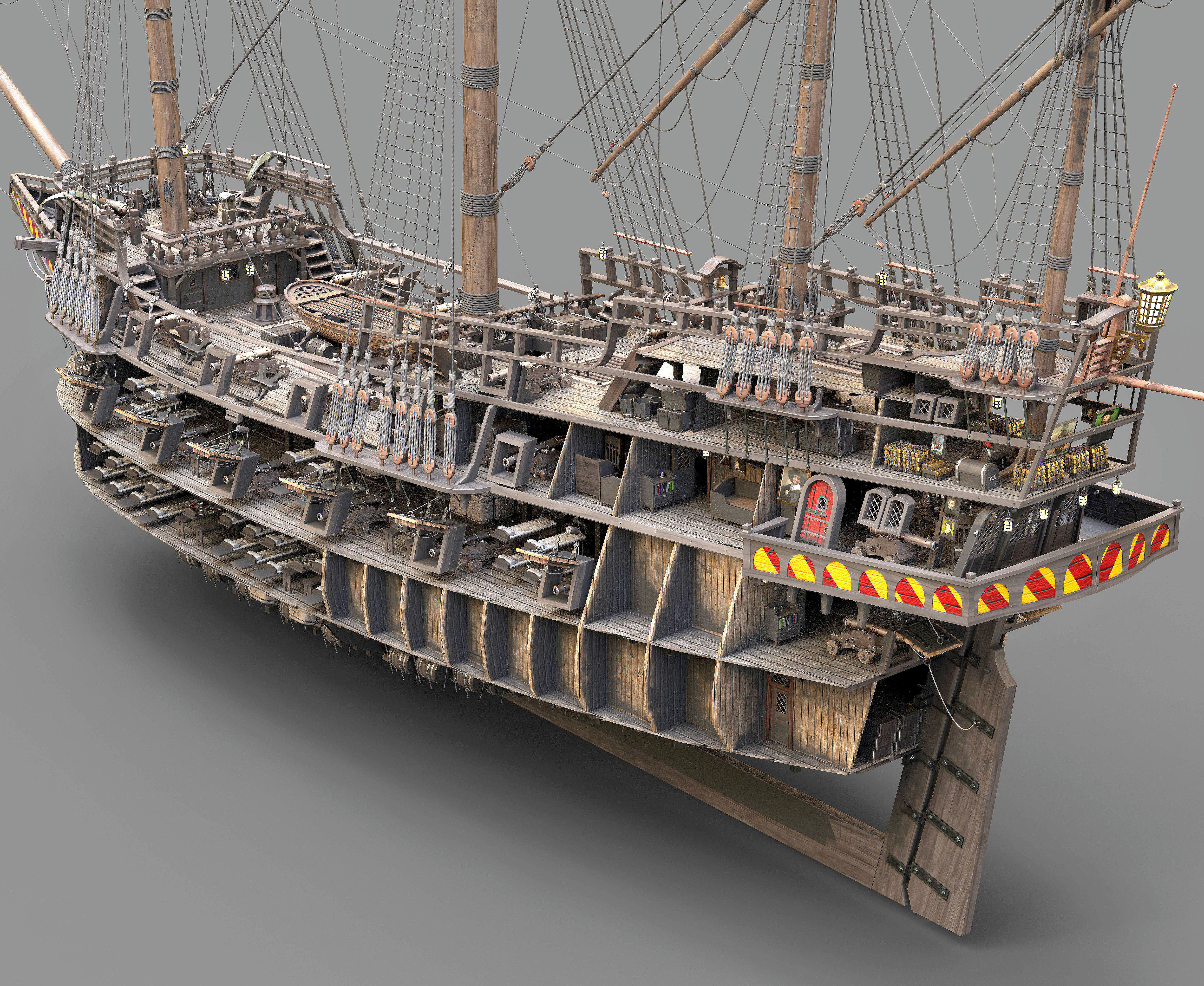 This 3D Galleon includes a fully detailed interior 02 3D model_3