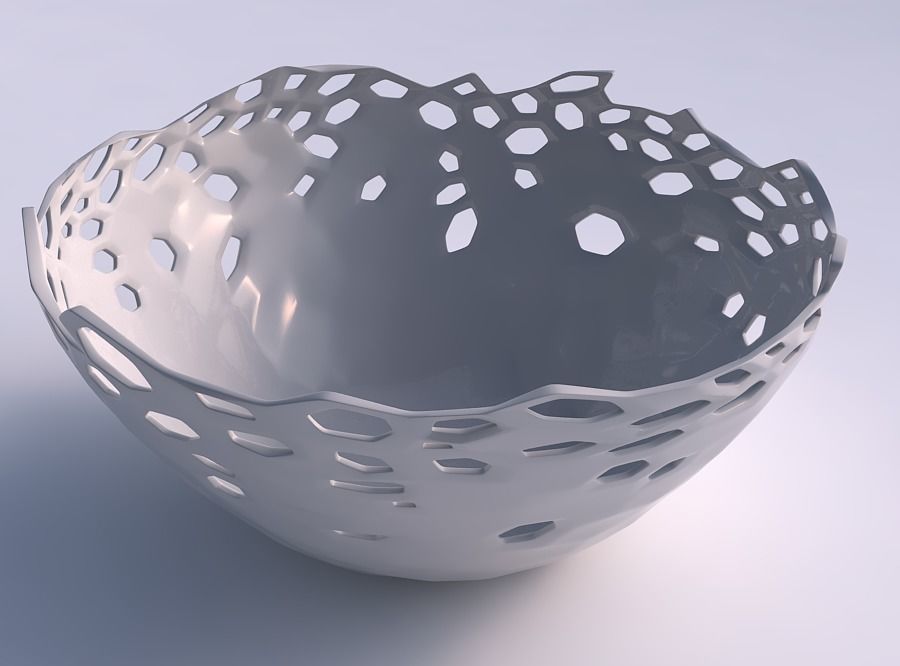Bowl wide with twisted smooth crystal skin with holes 3D print model_0