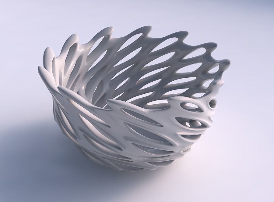 Bowl wide with smooth cuts and uneven top edge wide middle 3D print model_0