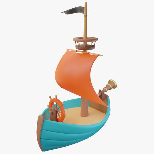 Cartoon stylized ship Low-poly 3D model