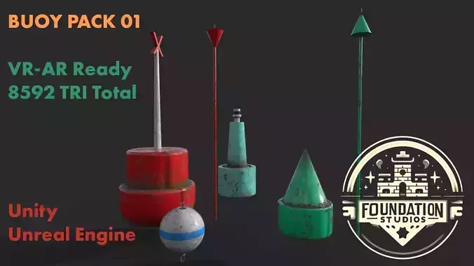 Buoy Pack 01 - VR AR Ready Game Asset - Foundation Studios Low-poly 3D model