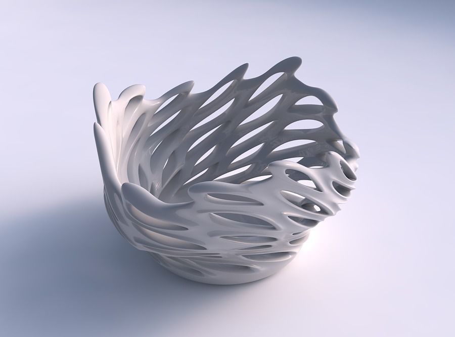 Bowl wide with smooth cuts and uneven top edge twisted and ta... 3D print model_0