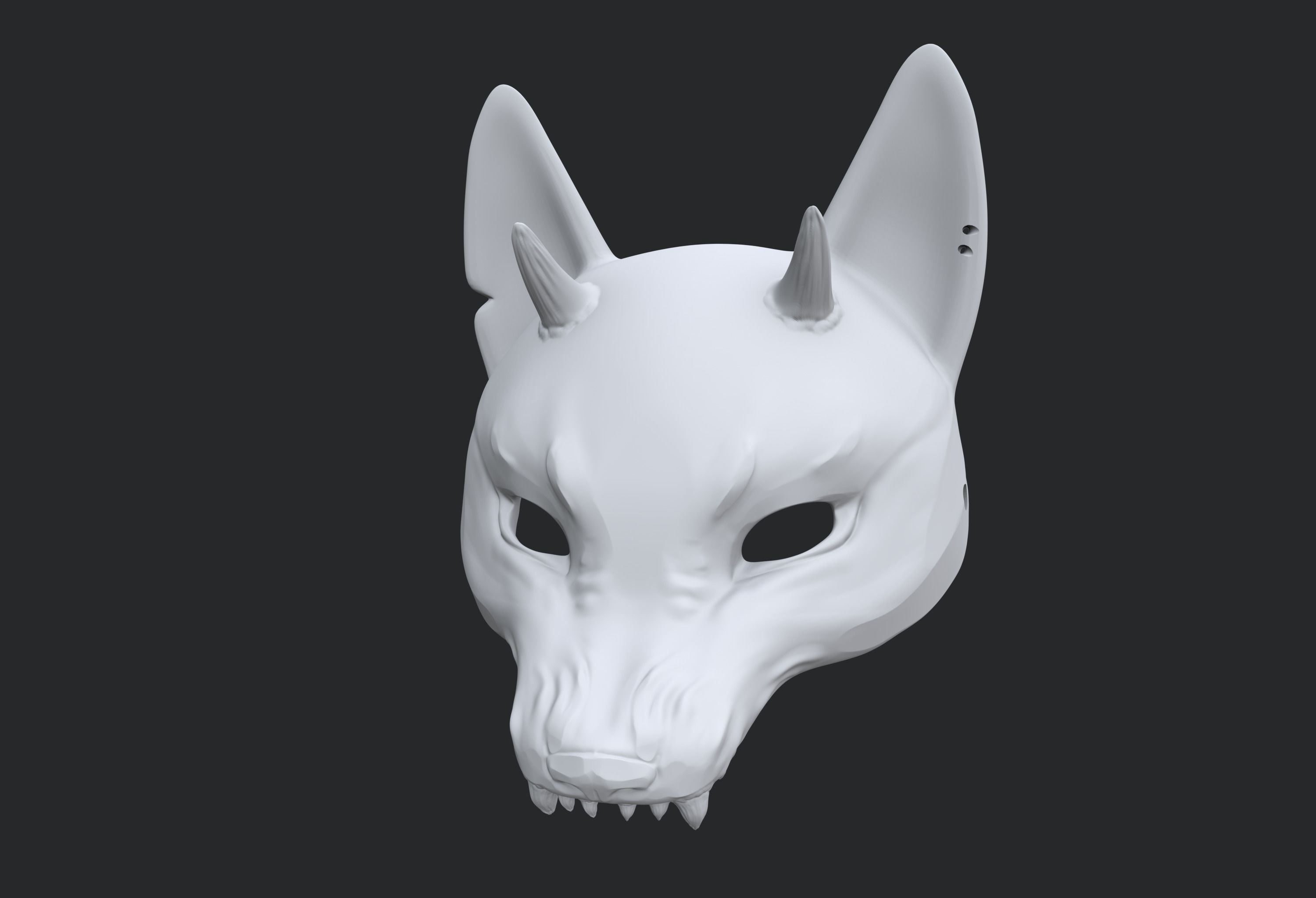 Japanese Fox Mask Kitsune with horns for cosplay 3D print model_19