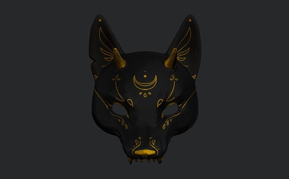 Japanese Fox Mask Kitsune with horns for cosplay 3D print model_25