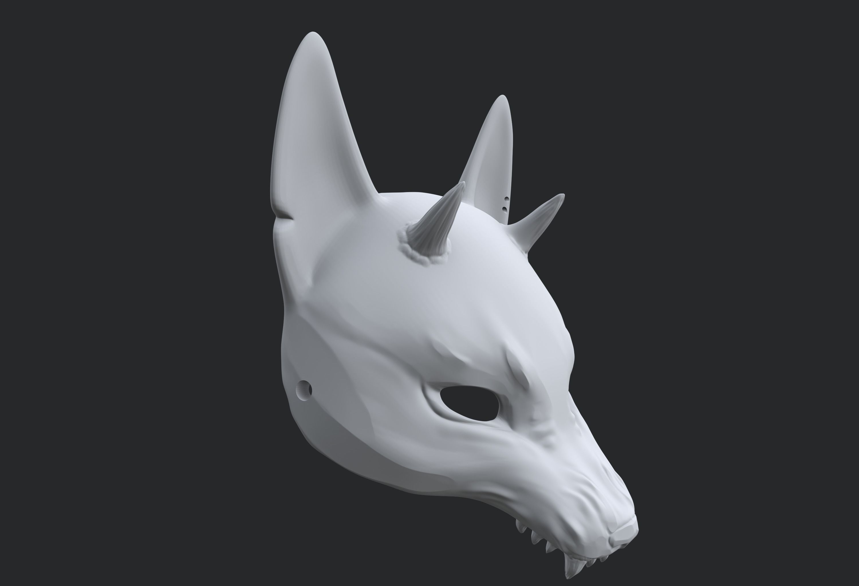 Japanese Fox Mask Kitsune with horns for cosplay 3D print model_10