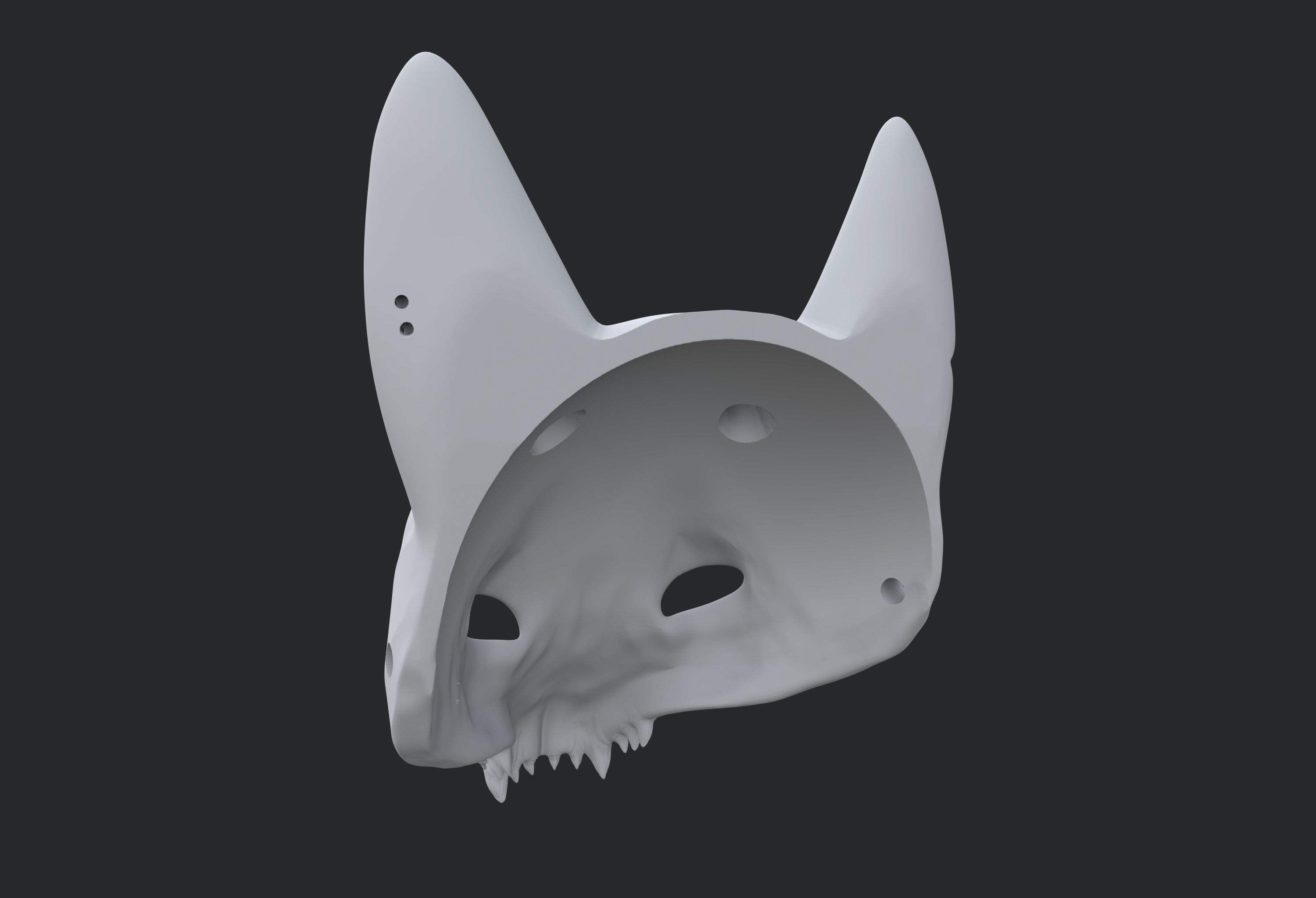 Japanese Fox Mask Kitsune with horns for cosplay 3D print model_17
