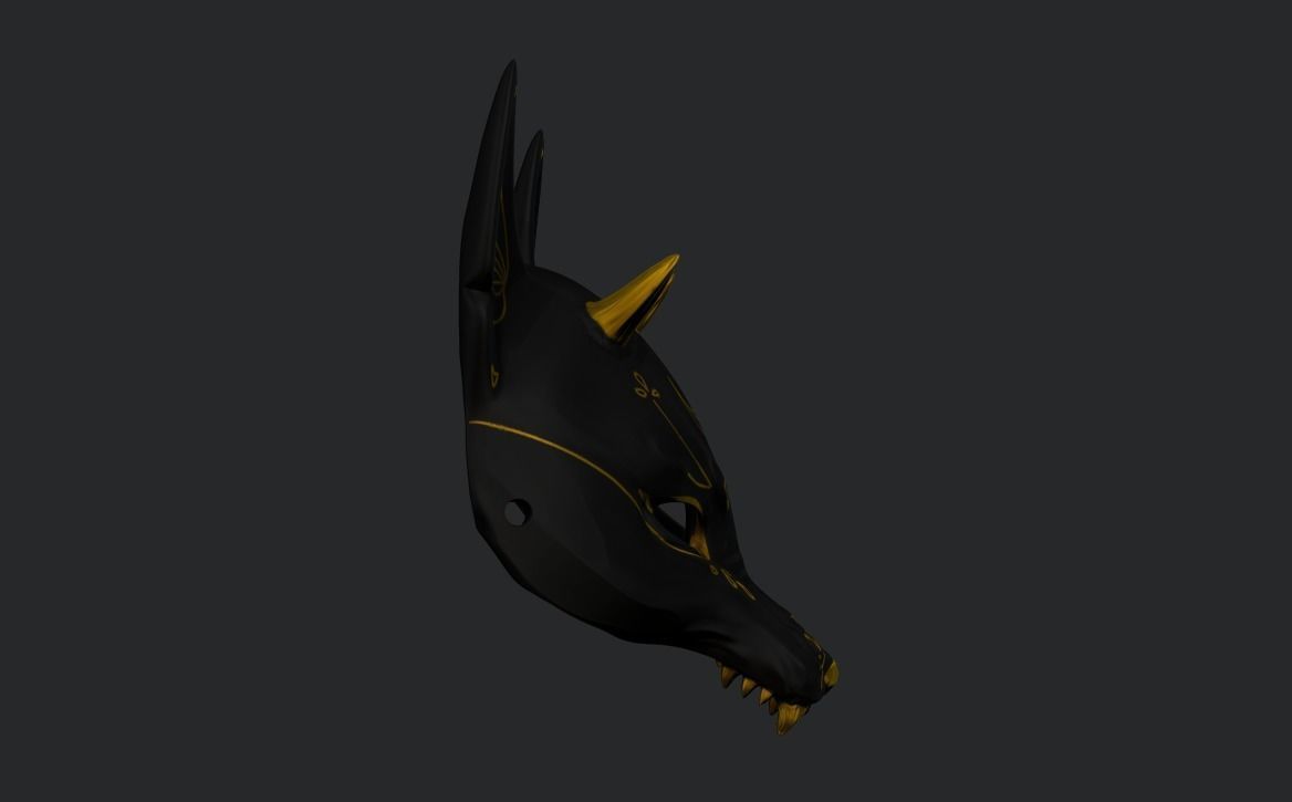 Japanese Fox Mask Kitsune with horns for cosplay 3D print model_23