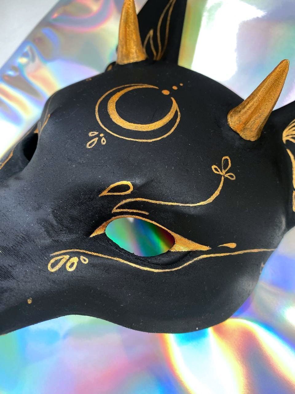 Japanese Fox Mask Kitsune with horns for cosplay 3D print model_29