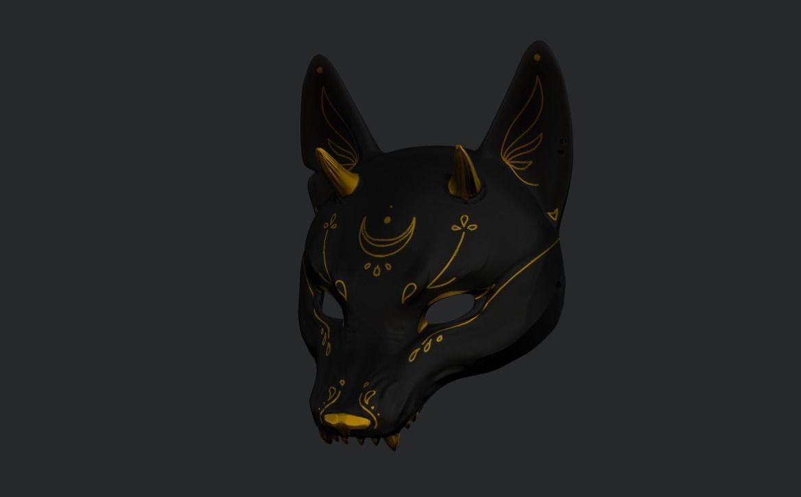 Japanese Fox Mask Kitsune with horns for cosplay 3D print model_24