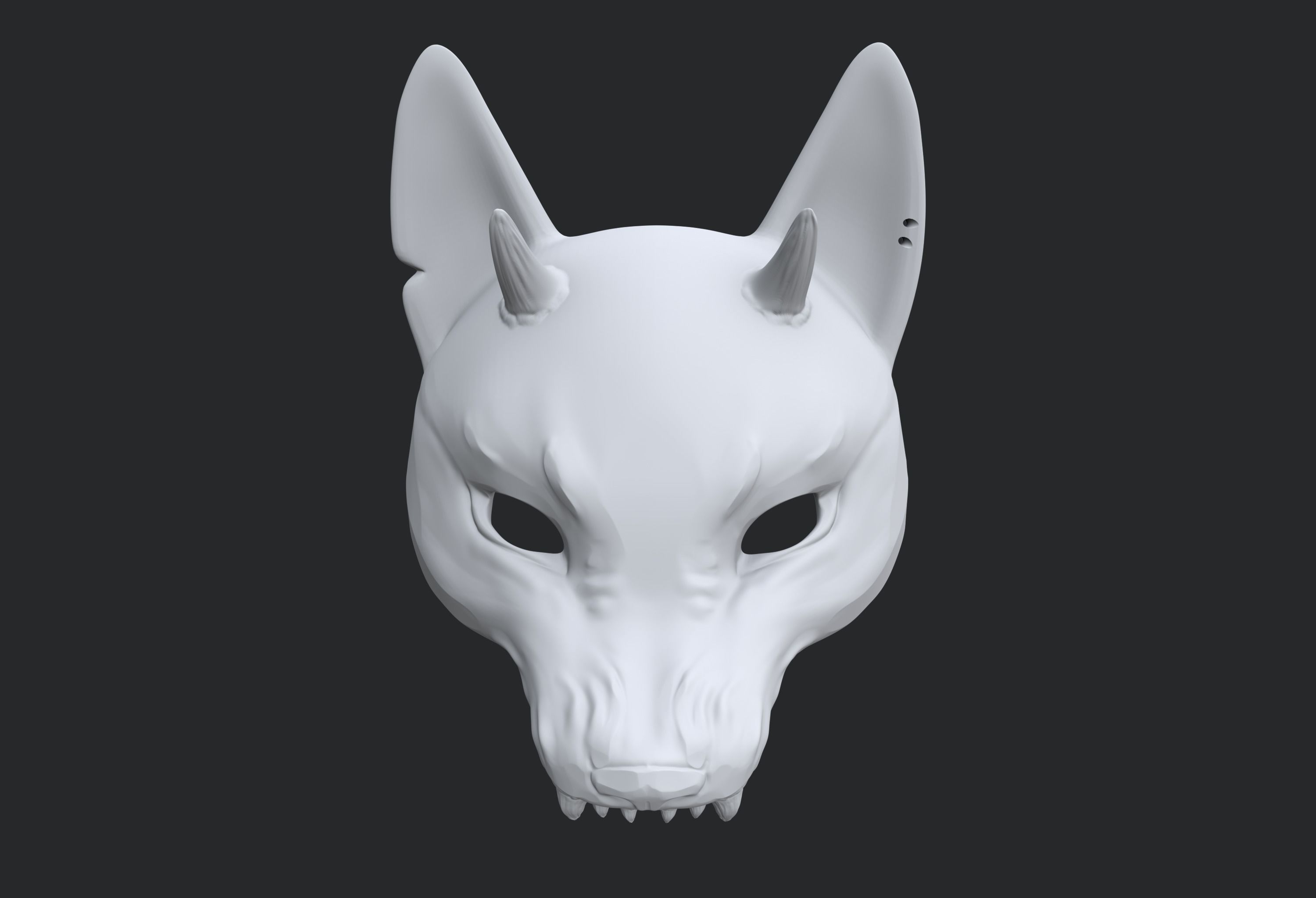 Japanese Fox Mask Kitsune with horns for cosplay 3D print model_6