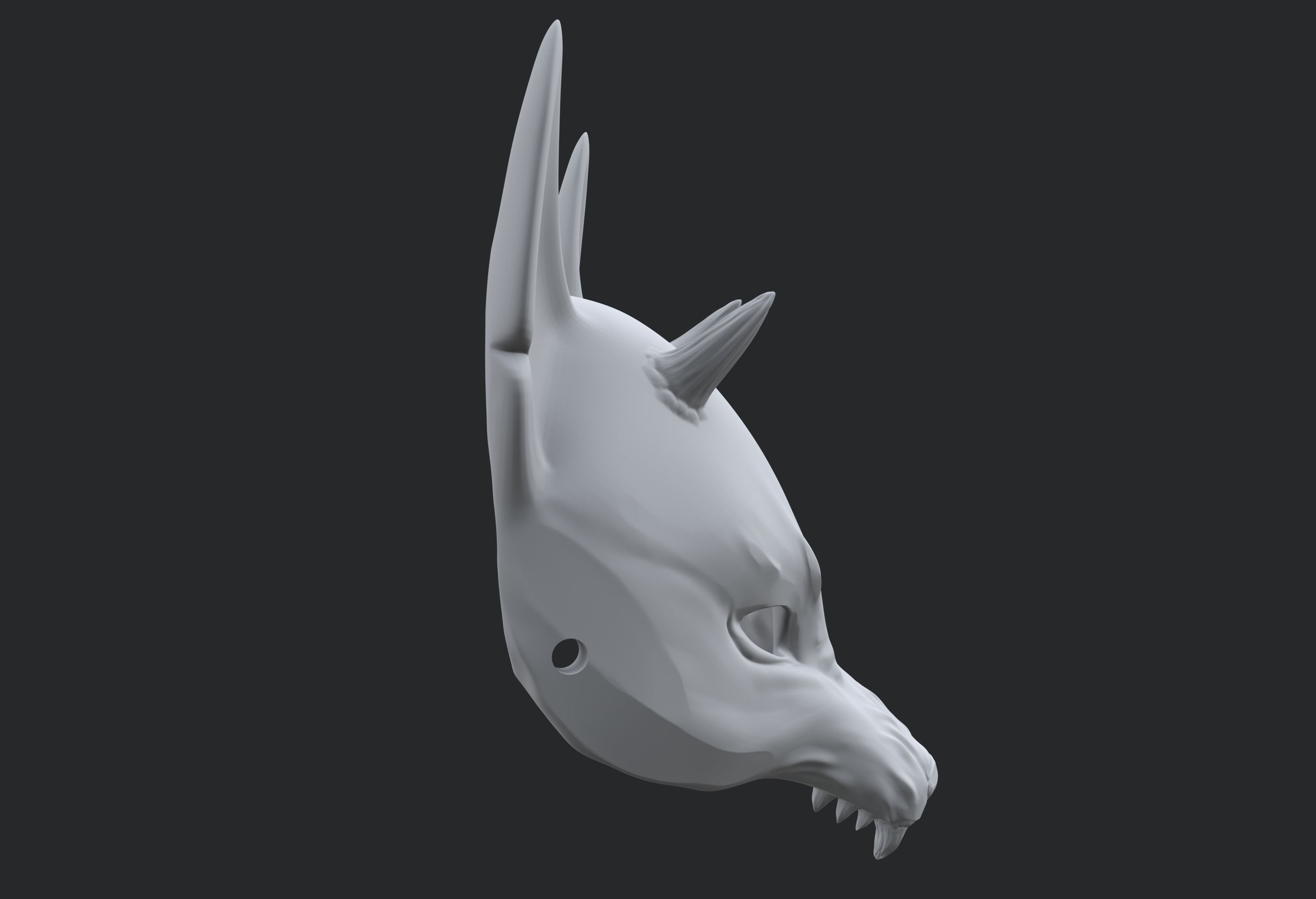Japanese Fox Mask Kitsune with horns for cosplay 3D print model_11