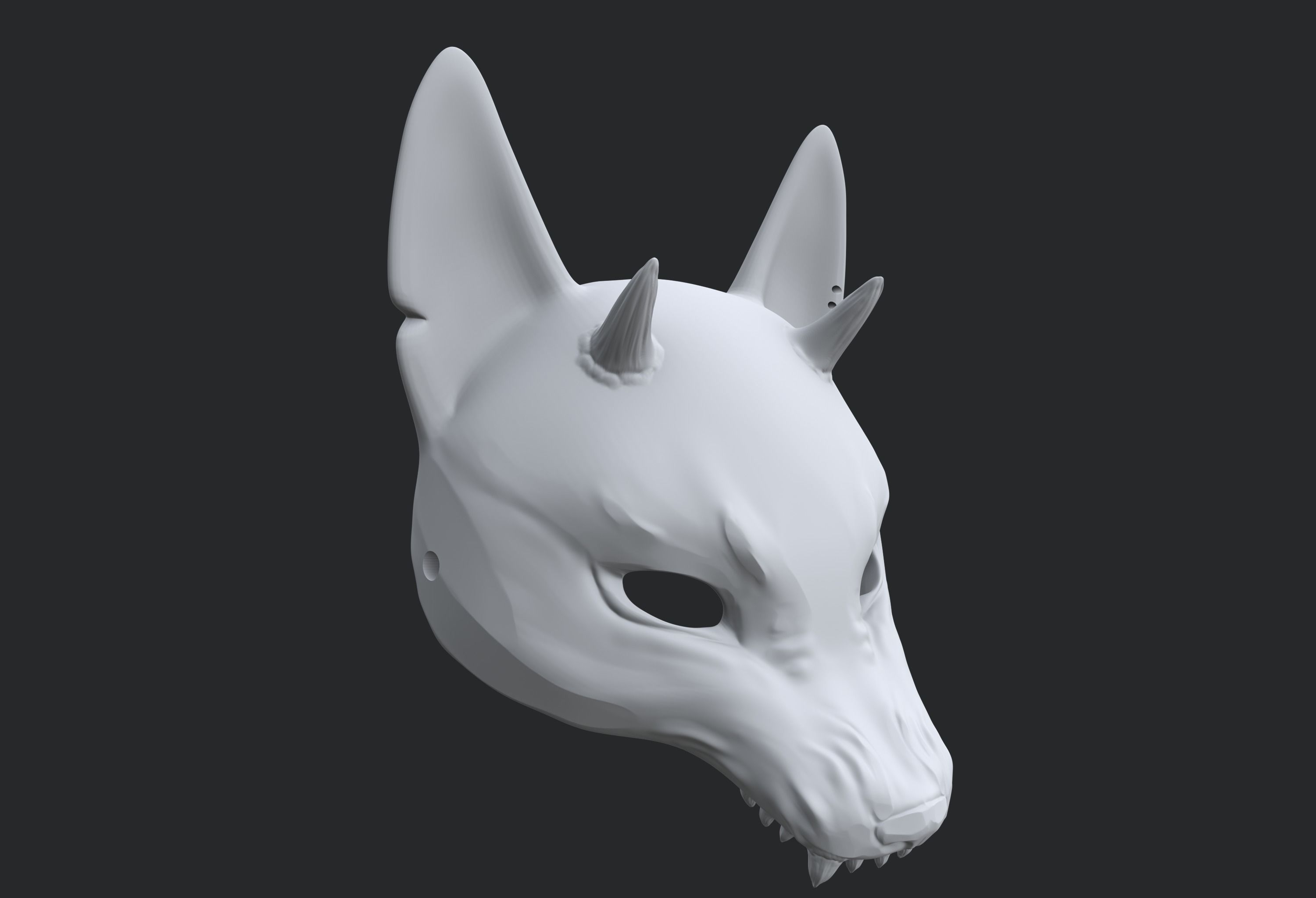 Japanese Fox Mask Kitsune with horns for cosplay 3D print model_9