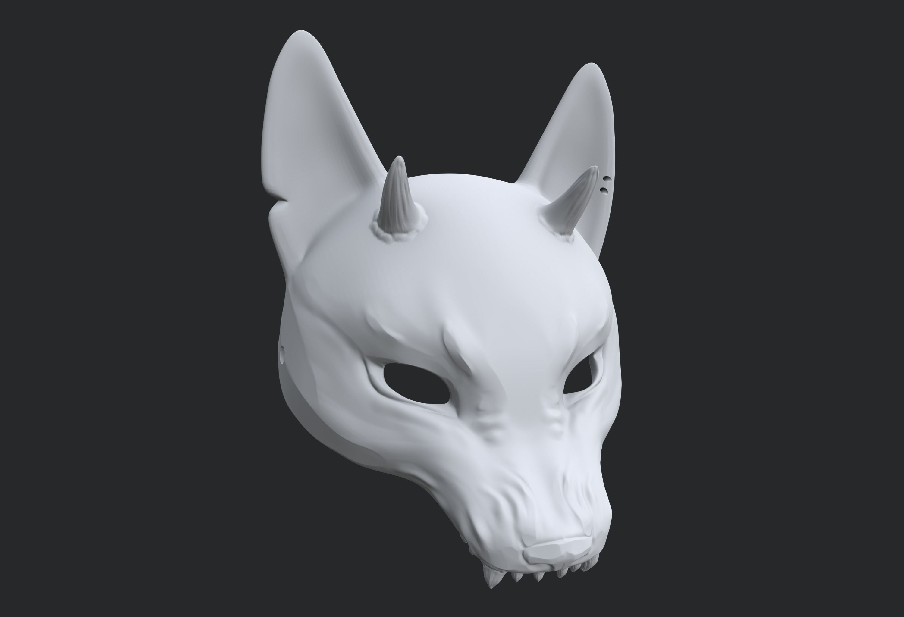 Japanese Fox Mask Kitsune with horns for cosplay 3D print model_7
