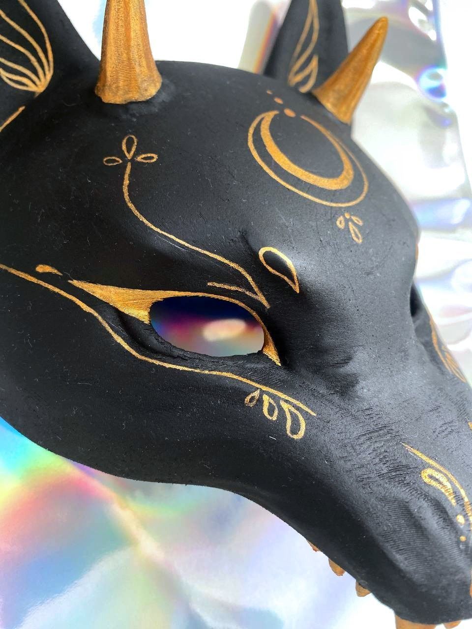 Japanese Fox Mask Kitsune with horns for cosplay 3D print model_30