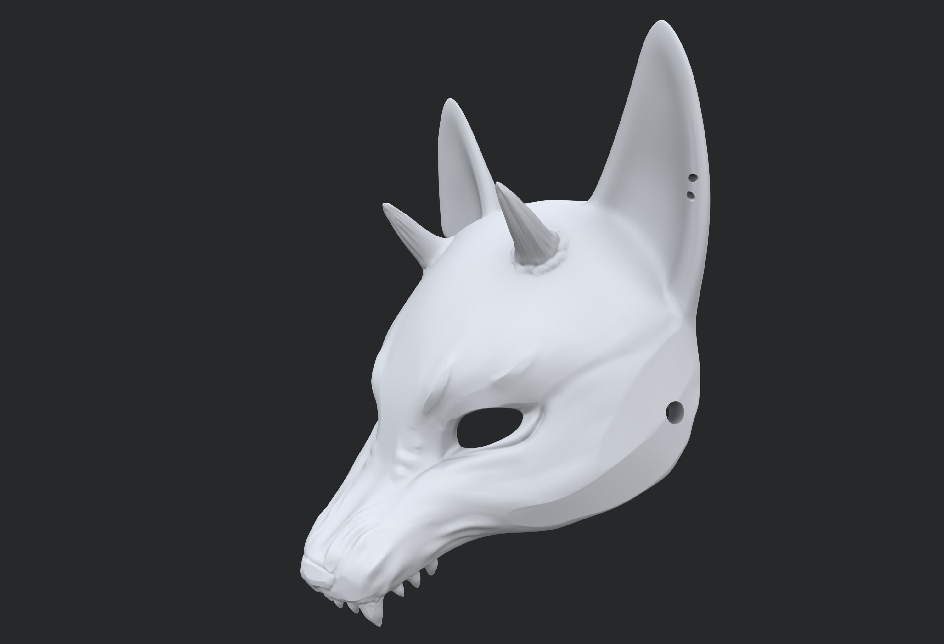 Japanese Fox Mask Kitsune with horns for cosplay 3D print model_20