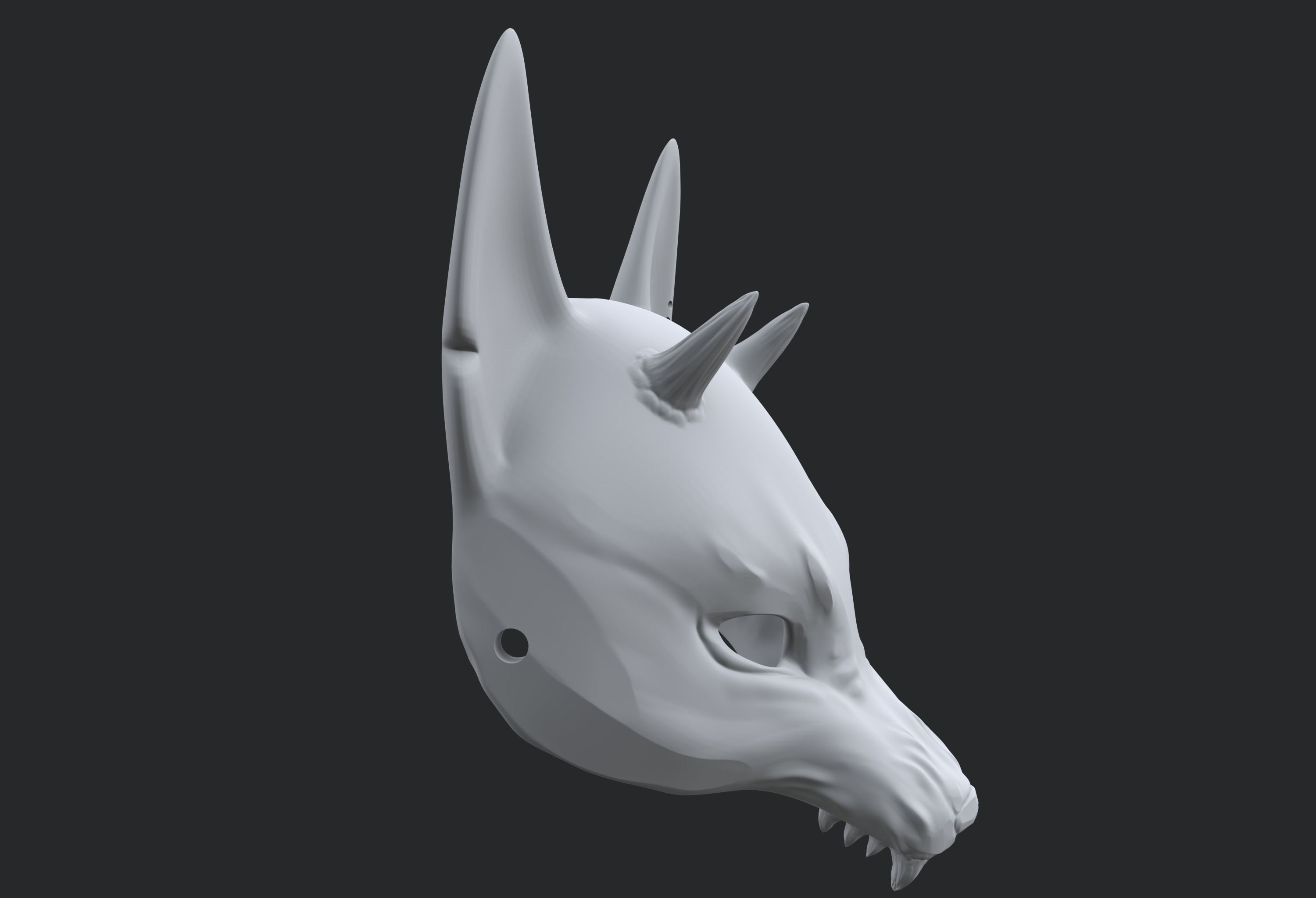 Japanese Fox Mask Kitsune with horns for cosplay 3D print model_8