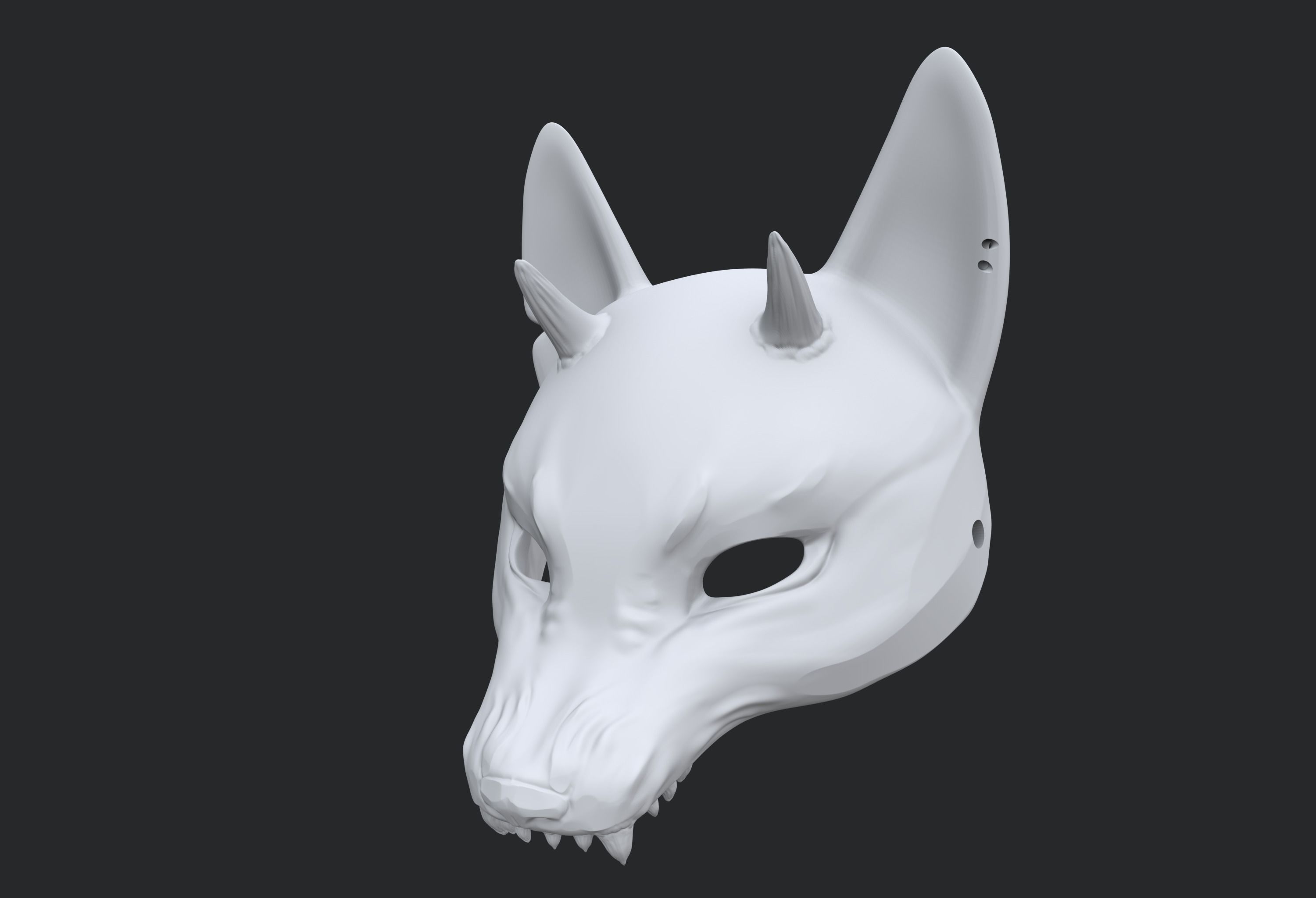 Japanese Fox Mask Kitsune with horns for cosplay 3D print model_21