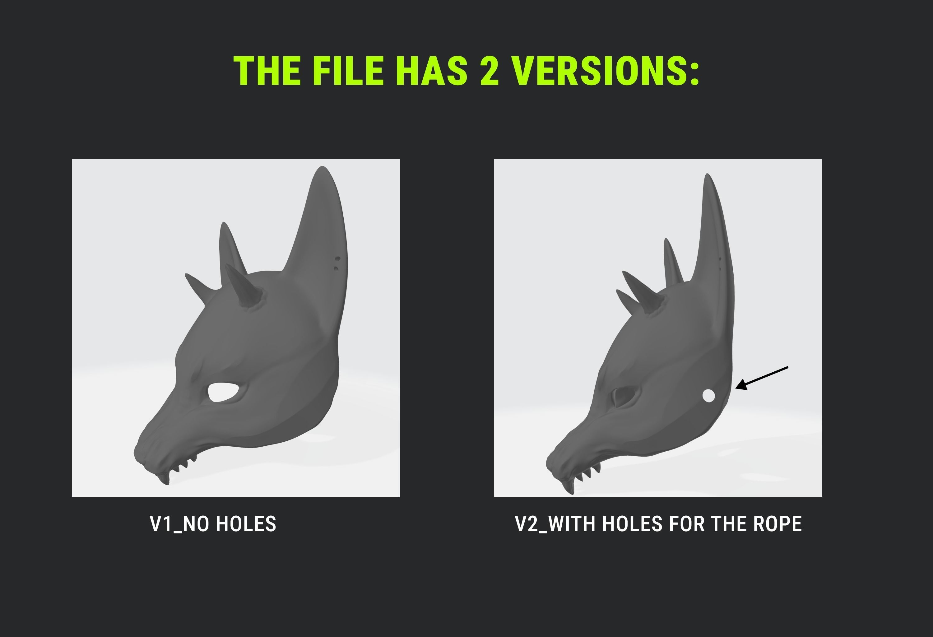 Japanese Fox Mask Kitsune with horns for cosplay 3D print model_3